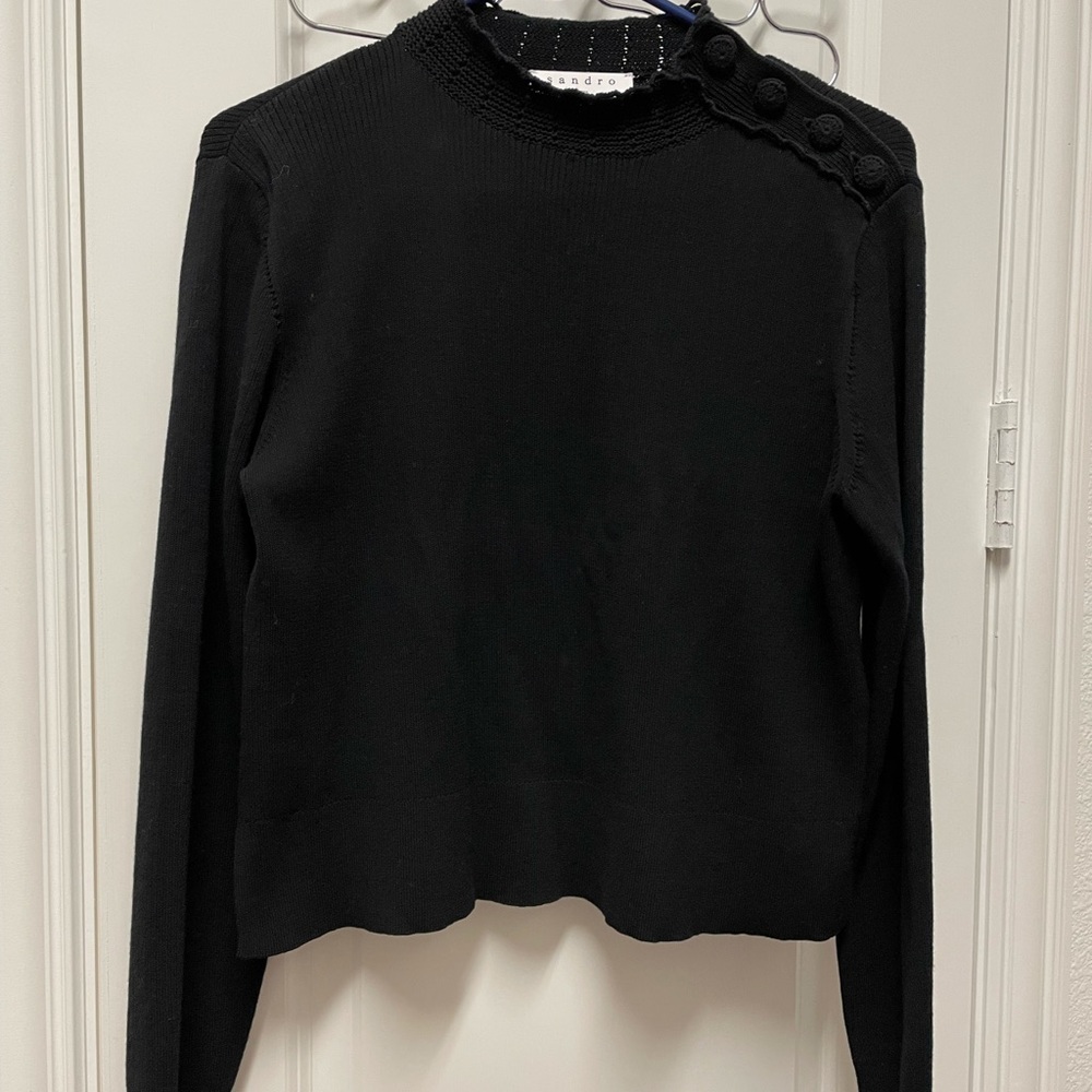 Sandro Alma Crochet-Detail Sweater in Black